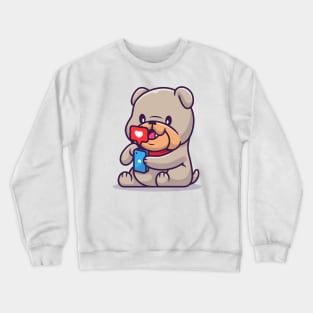 Cute Bulldog Playing Phone Cartoon Crewneck Sweatshirt